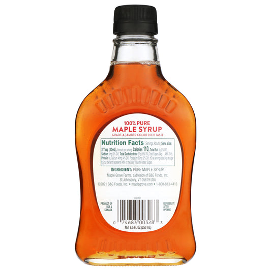 Maple Grove Farms of Vermont Pure Maple Syrup, Grade A Amber color (8.5oz)